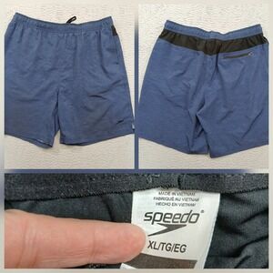 Speedo Swim Shorts Men's XL Blue Elastic Waist Zip Pocket